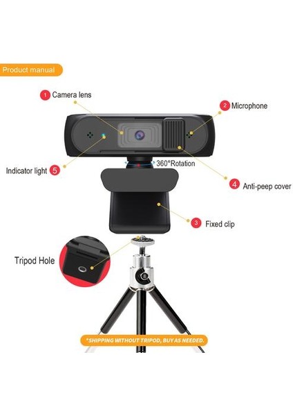 Webcam USB Webcam Fhd Pc ile Af Hafif Düzeltme ve Ikili Mıcs Gizlilik Kapağı ile Video Öğretimi Için (Yurt Dışından)