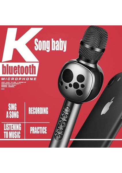 Profesyonel Karaoke Mikrofon Hoparlör El Mini Ev Mic Müzik Çalar Singing Kaydedici Ses Değiştirici Bluetooth Kablosuz (Yurt Dışından)