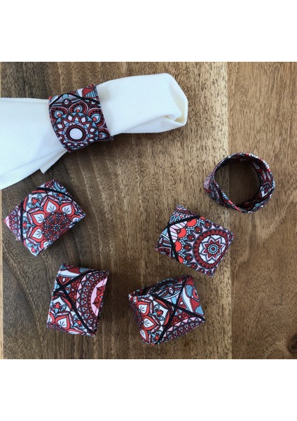 Desenizmir Bordo Seramik Desen Kumaş Sarma Peçete Yüzüğü Halkası 6 Kişilik