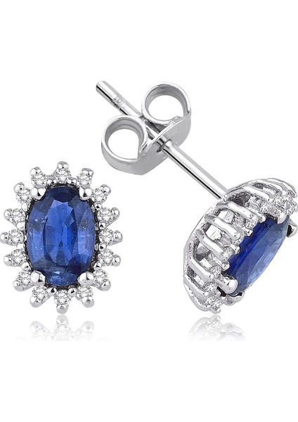 18 Ayar Altın 0.99 Karat Safir 0.13 Karat Pırlanta Küpe