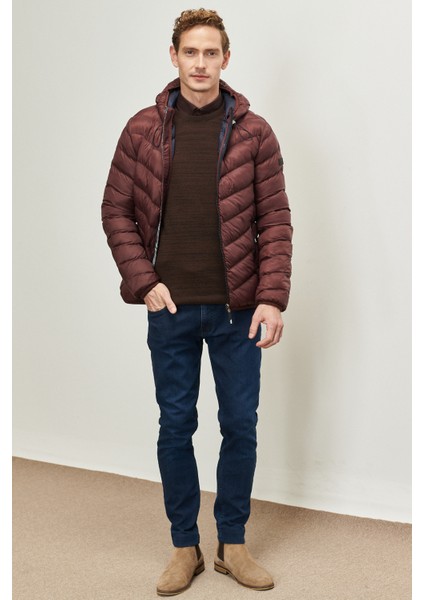 Erkek Bordo Standart Fit Normal Kesim Ayarlanabilir Ipli Kapüşonlu Şişme Spor Mont fiyatları