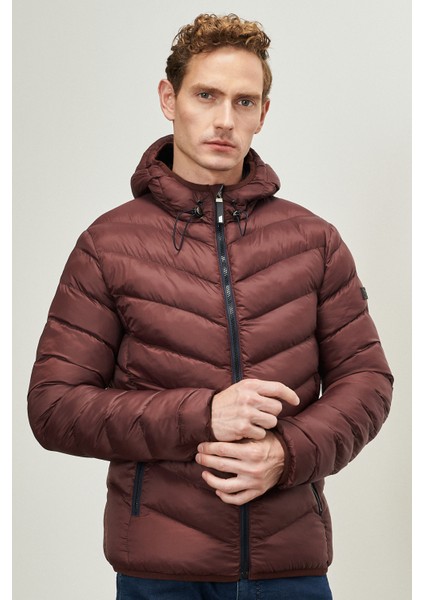 Erkek Bordo Standart Fit Normal Kesim Ayarlanabilir Ipli Kapüşonlu Şişme Spor Mont fırsatları