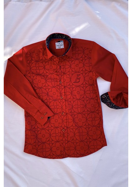 Büyük Çiçek Baskılı Pembe Çocuk Gömleği