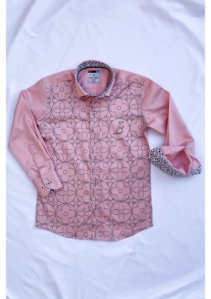 Büyük Çiçek Baskılı Pembe Çocuk Gömleği