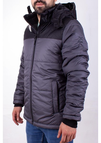 Arny Coat Koyu Gri Günlük Kapüşonlu Şişme Erkek Mont