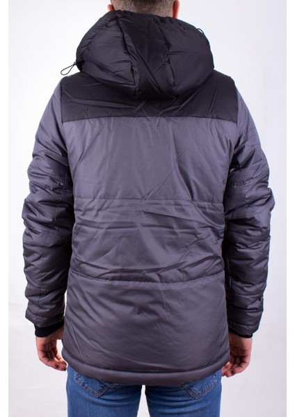 Arny Coat Koyu Gri Günlük Kapüşonlu Şişme Erkek Mont