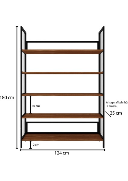 Buket Masif Ahşap Tik-Siyah Renk Kitaplık 180 x 124 cm CPT6009-180