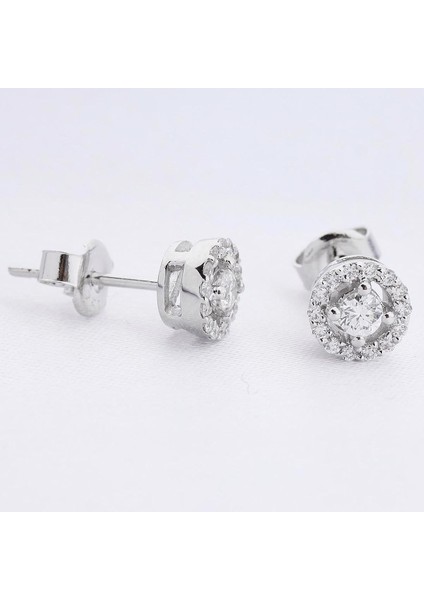 0.32 Karat Pırlanta 14 Ayar Altın Çevresi Pırlantalı Küpe