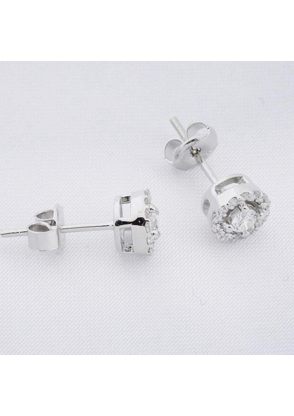 0.32 Karat Pırlanta 14 Ayar Altın Çevresi Pırlantalı Küpe
