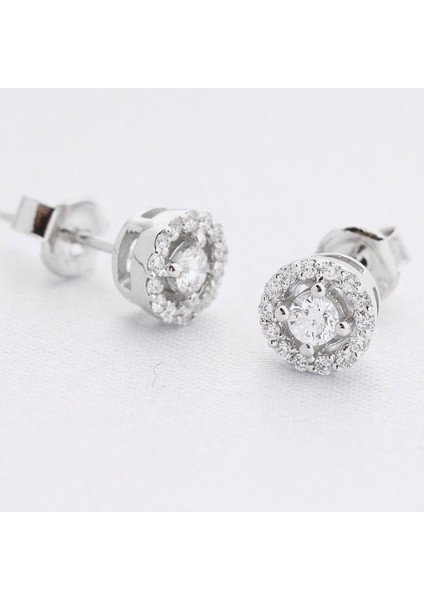 0.32 Karat Pırlanta 14 Ayar Altın Çevresi Pırlantalı Küpe