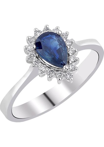 0.13 Karat Pırlantalı Damla Safir Yüzük PY079