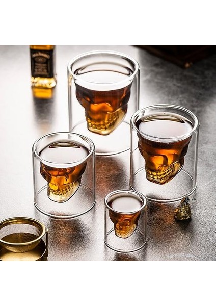 4pc / Set Kafatası Kafa Kupası Çift Katmanlı Kahve Viski Vodka Şarap Kupa Seyahat Sevimli Noel Kupalar Tumbler Shot Cam Süt Kupası Toplu | Kupalar (Beyaz) (Yurt Dışından)