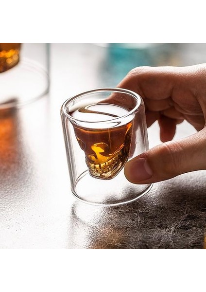 4pc / Set Kafatası Kafa Kupası Çift Katmanlı Kahve Viski Vodka Şarap Kupa Seyahat Sevimli Noel Kupalar Tumbler Shot Cam Süt Kupası Toplu | Kupalar (Beyaz) (Yurt Dışından)