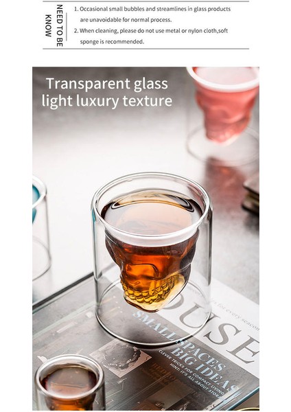 4pc / Set Kafatası Kafa Kupası Çift Katmanlı Kahve Viski Vodka Şarap Kupa Seyahat Sevimli Noel Kupalar Tumbler Shot Cam Süt Kupası Toplu | Kupalar (Beyaz) (Yurt Dışından)