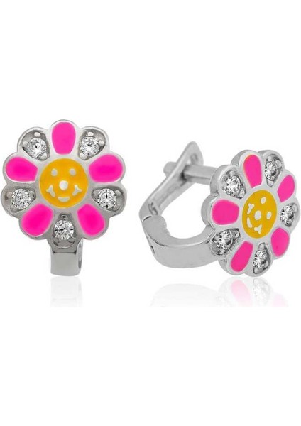 Gümüş Pembe Papatya Çocuk Küpesi