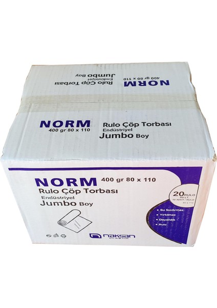 Endüstriyel Jumbo Çöp Torbası Poşeti 2 Kat Siyah 400 gr 80 x 110 cm 1 Koli