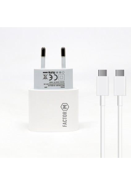 Factor M PD20W Quick Charger 20W­ Type-C To Type-C 3m Kablolu Şarj Set Beyaz