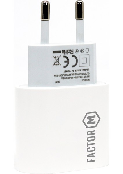 Factor M PD20W Quick Charger 20W­ Type-C To Type-C 3m Kablolu Şarj Set Beyaz