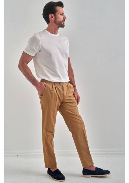 Erkek 4 Cepli Gabardin Spor Pantolon CAMEL PNS22Y22102_D70