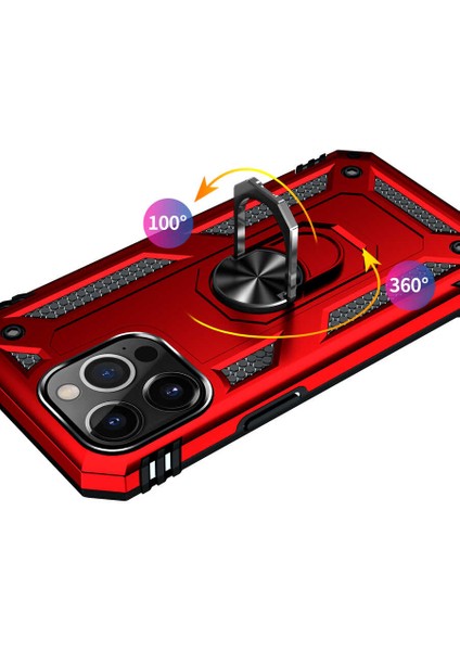 Apple iPhone 13 Pro Max Kılıf Vega Tank Sert Yüzüklü Standlı Zırh Koruma Kapak