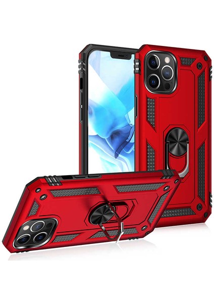 Apple iPhone 12 Pro Max Kılıf Vega Tank Sert Yüzüklü Standlı Zırh Koruma Kapak