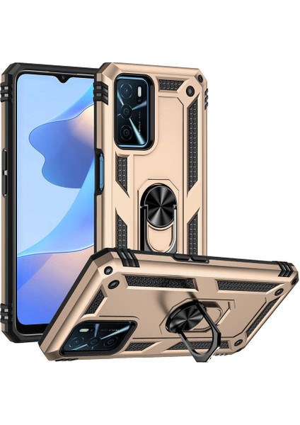 Oppo A16 Kılıf Vega Tank Sert Yüzüklü Standlı Zırh Koruma Kapak