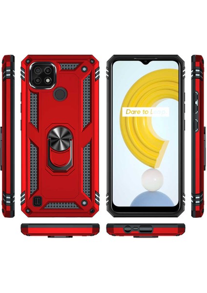 Kip GSM Realme C21 Kılıf Vega Tank  Sert  Yüzüklü Standlı Zırh Koruma Kapak