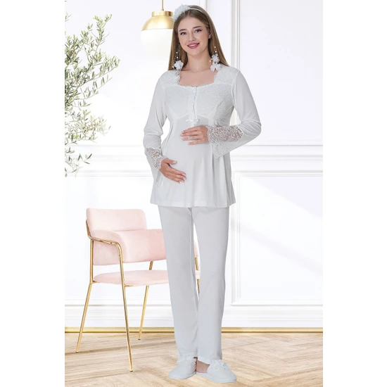Şık Mecit Ekru Hamile Lohusa Pijama Takımı