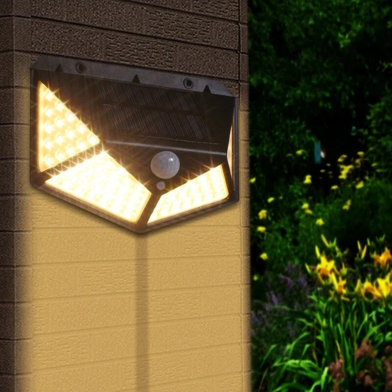 Tutyakala Gün Işığı Sarı LED Hareket Sensörlü Güneş Enerjili LED Aydınlatma Dış Mekan Bahçe 100 LED Li
