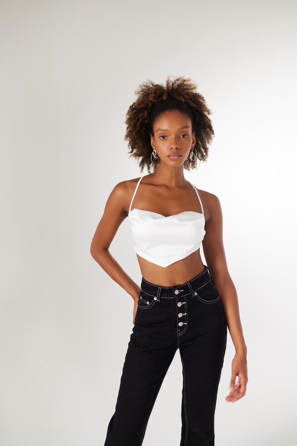 Holly Lolly Askılı Saten Shery Crop Siyah