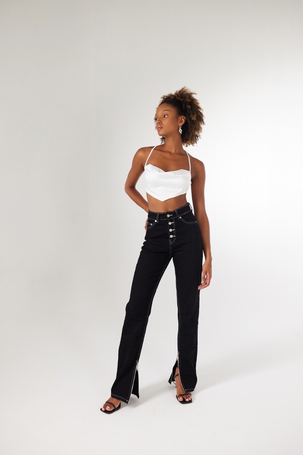 Holly Lolly Askılı Saten Shery Crop Siyah görsel 3