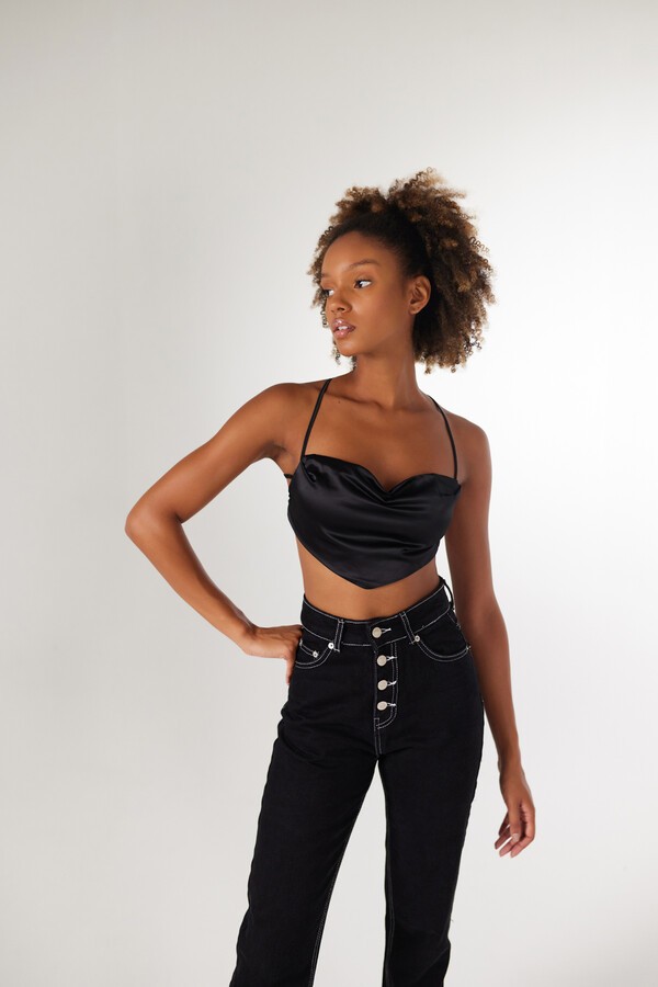 Holly Lolly Askılı Saten Shery Crop Siyah görsel 8