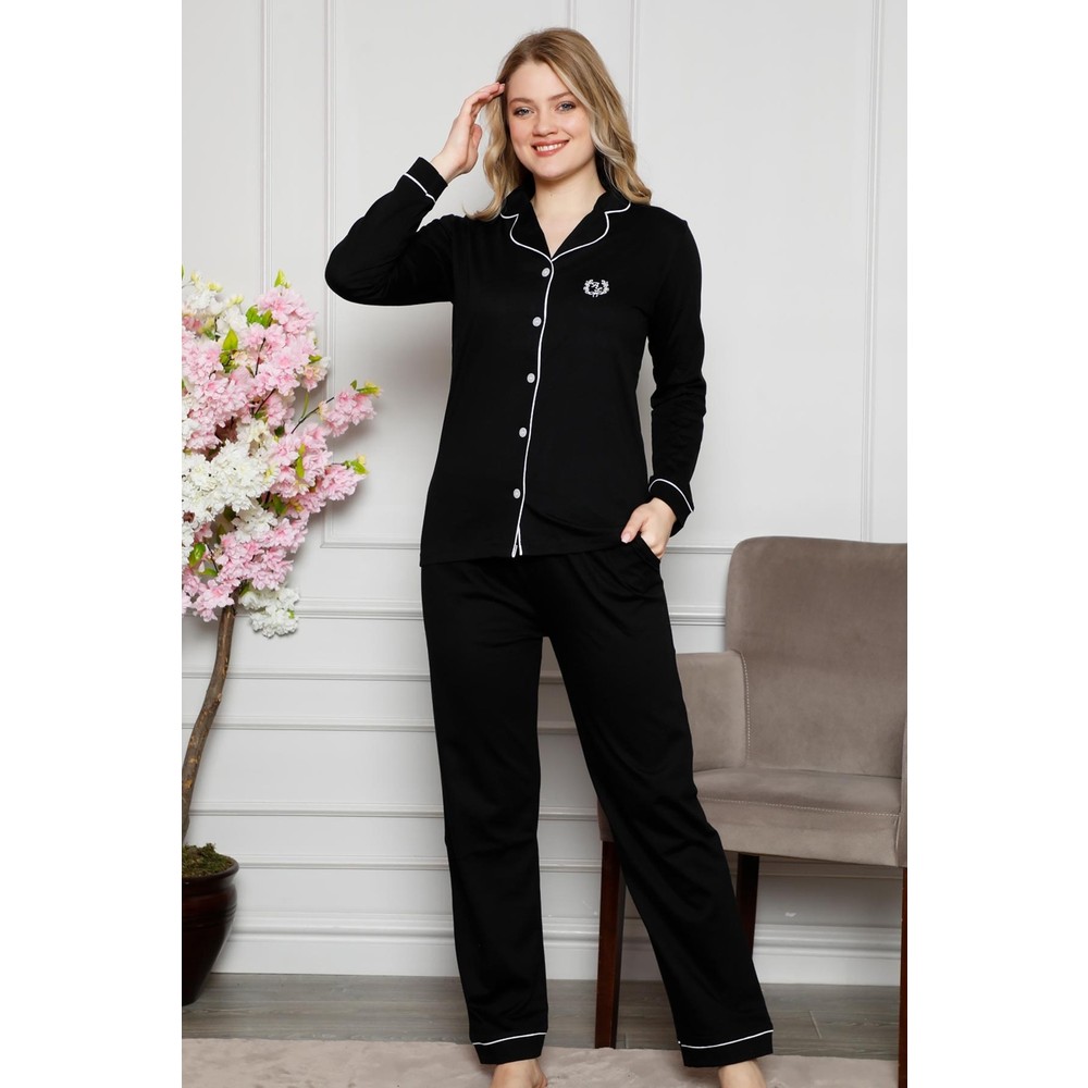 Farya Home Dreamy Pamuklu Biyeli Gömlek Pijama Takımı Kırmızı