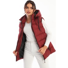 Alinda Kadın Spor Günlük Silikon Dolgu Çıkartılabilen Fermuarlı Kapüşon 3 Cepli Şişme Yelek