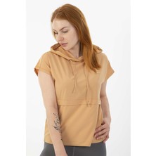 Maraton Regular Kadın Kapüşonlu  Koyu Bej T-shirt