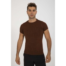 Maraton SlimFit Erkek Bisiklet Yaka  Sepya T-shirt