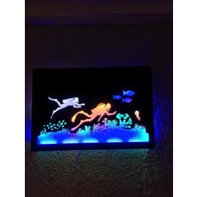 Çakra Dalgıç ve Su Altı Temalı LED Işıklı Ahşap Tablo
