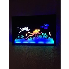 Çakra Dalgıç ve Su Altı Temalı LED Işıklı Ahşap Tablo