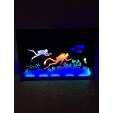 Çakra Dalgıç ve Su Altı Temalı LED Işıklı Ahşap Tablo