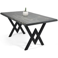 Entema Doğal Ağaç Masif Kütük Masa Yemek Masası (Metal Ayak) 60CM x 150CM
