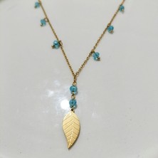 Hg.Aksesuar Kadın Boncuklu Tüy Detaylı Çelik Kolye