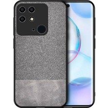 Microcase Xiaomi Poco C40 Fabrik Kumaş ve Deri Desen Kılıf - Gri