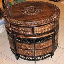 Otantik Çarşı Ahşap Ferforje Orta Sehpa Takımı 5'li