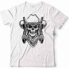 Kendim Seçtim Cowboy Skull Hold Guns Outlaw Kovboy Kuru Kafa Çocuk Tişört Beyaz