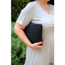 BY Sinem Dusunsel Kadın Siyah Renk Içi Astarlı Fermuar Detaylı Clutch El Yapımı Çanta