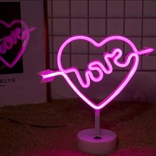 Asloka Buffer® Kalpli Love Yazılı Dekoratif Neon Pilli LED Masa ve Gece Lambası