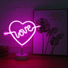 Asloka Buffer® Kalpli Love Yazılı Dekoratif Neon Pilli LED Masa ve Gece Lambası