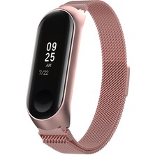 TahTicMer Xiaomi Mi Band 7 Uyumlu Kordon Milano Çelik Kayış Hasır Örme Kordon Rosegold-Bakır