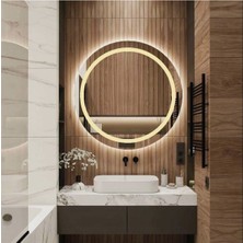 Dnr-Mirror90 cm Günışığı Ledli Kumlamalı Yuvarlak Banyo Aynası Tuvalet Aynası