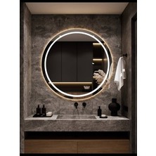 Dnr-Mirror85 cm Günışığı Ledli Kumlamalı Yuvarlak Banyo Aynası Tuvalet Aynası